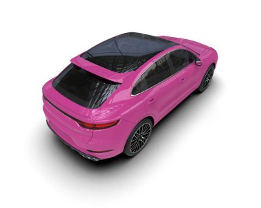 Beyaz arka planda gölgeli modern pembe araba. 3d illüstrasyon
