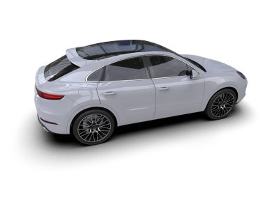 Beyaz arka planda izole edilmiş beyaz bir araba. 3d illüstrasyon.