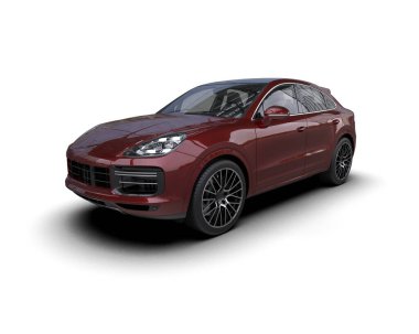 Kırmızı modern araba beyaz arka planda izole edilmiş. 3d illüstrasyon