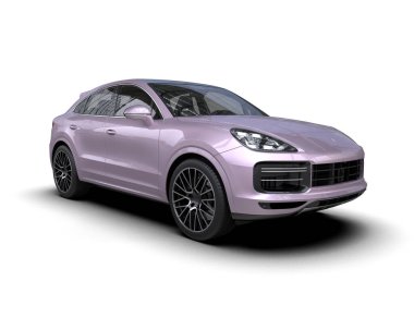 Pembe spor modern araba beyaz arka planda 3 boyutlu.