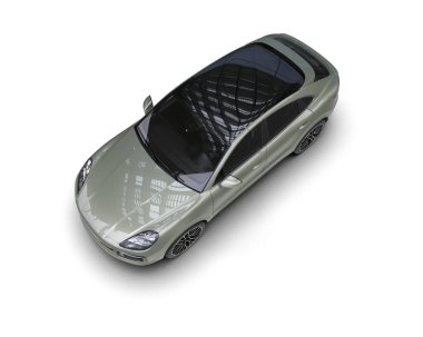 Beyaz arka planda modern şehir arabası. Gölgeli 3 boyutlu bir araba. 3 boyutlu model.