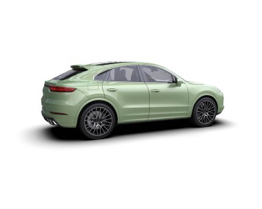 Beyaz arka planda yeşil, modern bir araba. 3 Boyutlu Hazırlama