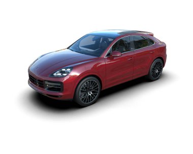 Kırmızı spor arazi aracı beyaz arka planda izole edildi. 3d oluşturma.