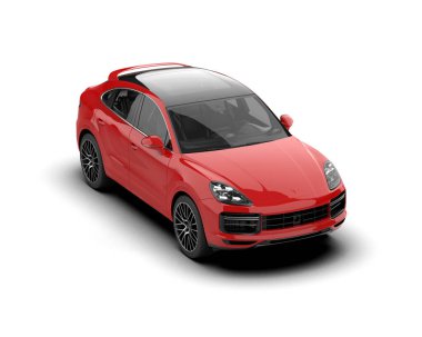 Kırmızı araba arka planda izole edildi. 3D görüntüleme - illüstrasyon