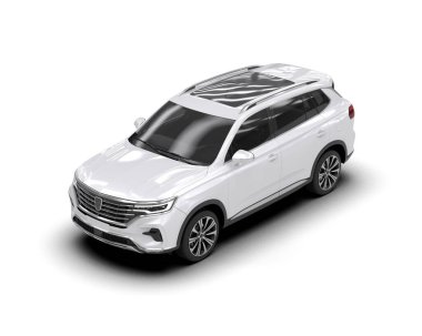 Beyaz arka planda beyaz bir cip. 3d oluşturma