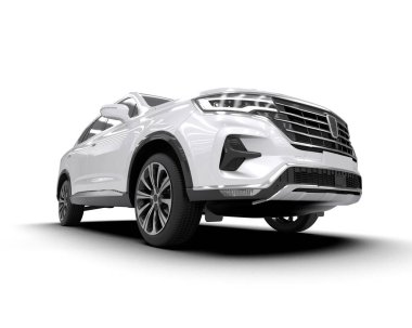 Beyaz arazi aracı beyaz arka planda izole edilmiş. 3d illüstrasyon.