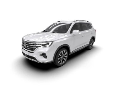 Beyaz stüdyo arka planında modern bir SUV 'un 3 boyutlu görüntüsü