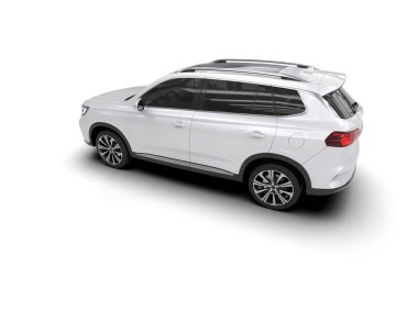 Beyaz arka planda beyaz bir spor araba. 3d illüstrasyon