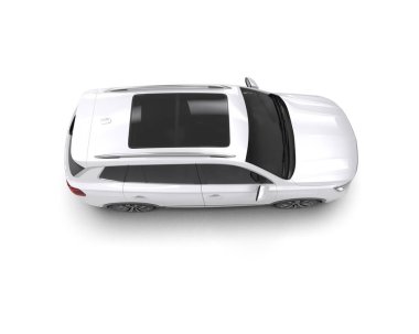 Beyaz, modern, gölgesi olan lüks bir araba. 3d oluşturma