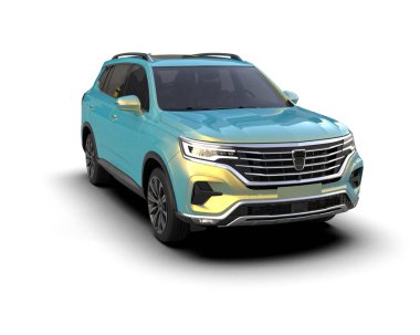 Beyaz arka planda bir araba. 3d oluşturma