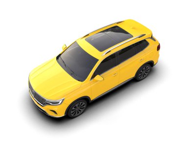 Modern sarı şehir arabası beyaz arka planda izole edilmiş - 3 boyutlu görüntüleme