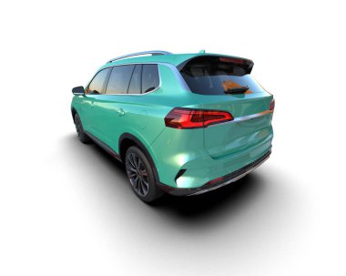 beyaz arkaplandaki kompakt SUv aracı 3 boyutlu görüntüleme