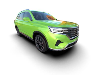 Beyaz arkaplanda yeşil SUV arabası