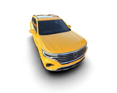 Beyaz arka planda sarı şehir arabası