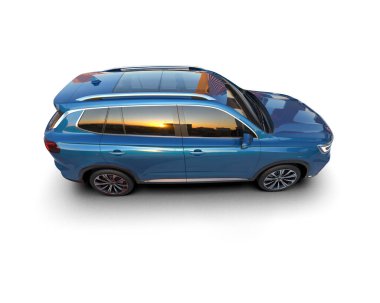 Beyaz arka planda modern bir araba. 3d oluşturma.