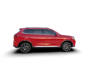 Modern araba beyazda izole edilmiş. 3D görüntüleme - ön görünüm