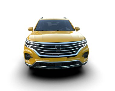 Beyaz arka planda altın rengi SUV. 3d oluşturma