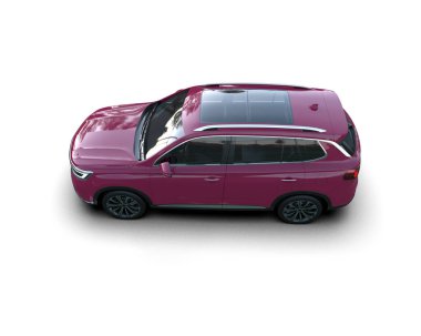Beyaz arka planda modern pembe lüks SUV. 3d oluşturma