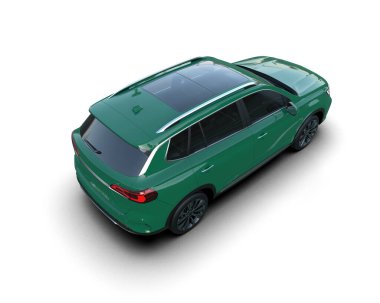 İnsanlar için modern yeşil şehir arabası. 3d oluşturma