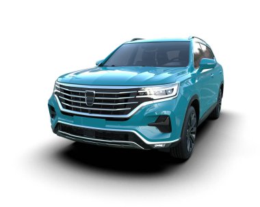 Beyaz stüdyo ortamında izole edilmiş 3 boyutlu markasız bir SUV.