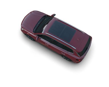 Kırmızı araba beyaz arka planda izole edildi. 3 boyutlu görüntüleme - illüstrasyon