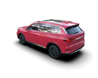 SUV aracı beyaz yolda izole edildi. 3d oluşturma