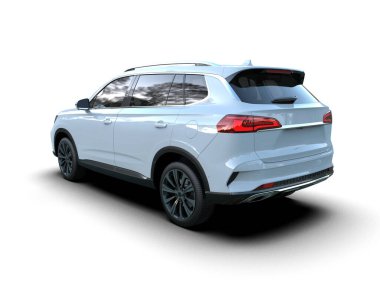 Beyaz arka planda bir cip arabası. 3d illüstrasyon