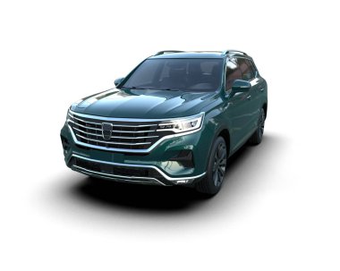 Modern araba beyaz bir arkaplanda 3 boyutlu olarak izole edilmiş.