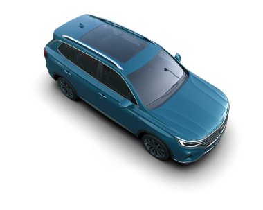 Beyaz arkaplanda mavi SUV.
