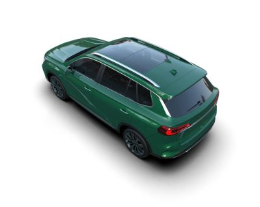 Boş bir geçmişi olan yeşil bir araba. 3d oluşturma.