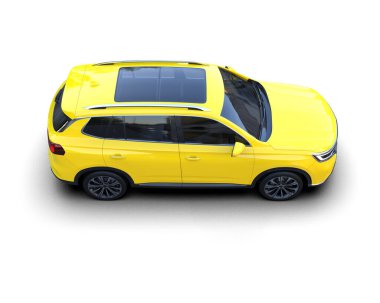Sarı şehir arabası beyaz arka planda izole edildi