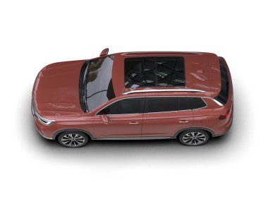 Kırmızı SUV arabası beyaz arkaplanda izole edildi