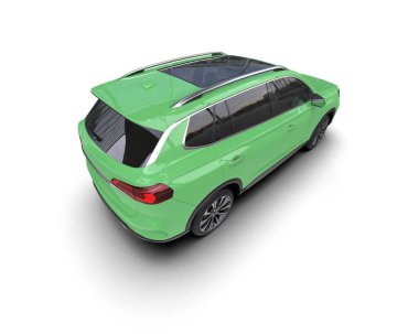 Yeşil bir arabanın 3 boyutlu görüntüsü. beyaz arkaplandaki araba