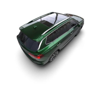 beyaz arkaplan üzerinde yeşil SUv 3D görüntüleme
