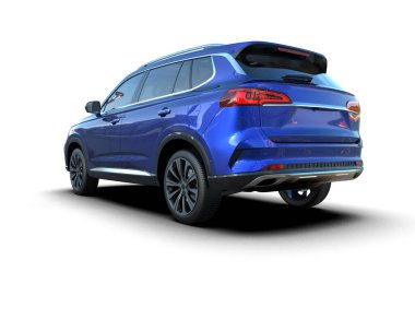 Beyaz arka planda modern mavi SUV. 3d oluşturma