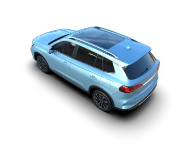 Mavi modern araba beyaz arka planda izole edilmiş. 3d oluşturma.