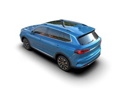 Beyaz arka planda izole edilmiş modern bir SUV 'un 3 boyutlu görüntüsü