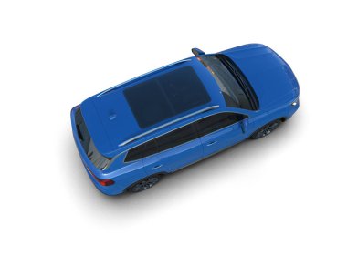 Beyaz arka planda mavi araba. 3d oluşturma