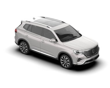 Beyaz arka planda bir araba cipi. 3d oluşturma