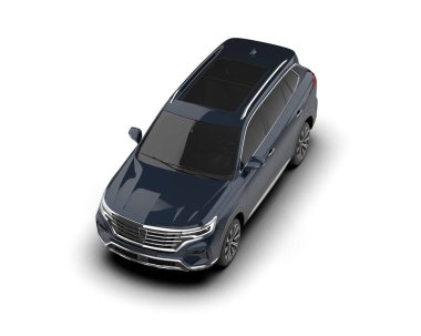 Beyaz arka planda bir araba. 3d oluşturma