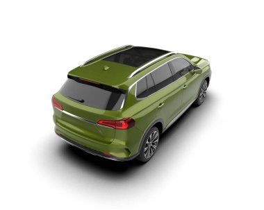 Beyaz arka planda yeşil bir cip. 3d oluşturma