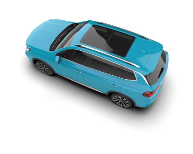 mavi araba beyaz arkaplanda izole edildi