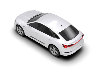 Beyaz arka planda izole edilmiş beyaz modern araba - 3 boyutlu illüstrasyon