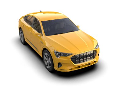 Yansıması olan bir şehirde modern bir araba. 3d illüstrasyon