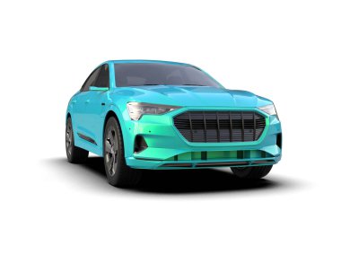 Beyaz arka planda gölgesi olan modern mavi araba.