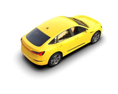 Sarı modern elektrikli araba beyaz arka planda izole edildi