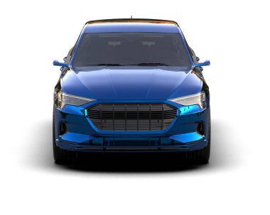 Beyaz yüzeyi olan mavi bir araba. 3d illüstrasyon