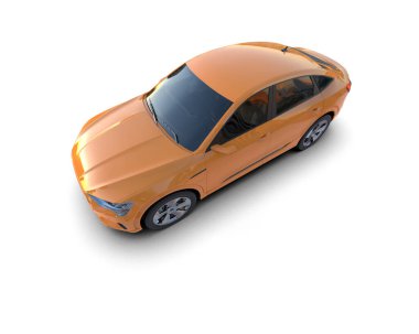 Turuncu araba beyaz arka planda izole edilmiş. 3d illüstrasyon.