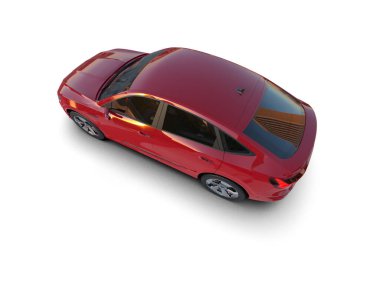 Beyaz bir yüzeyde kırmızı araba.