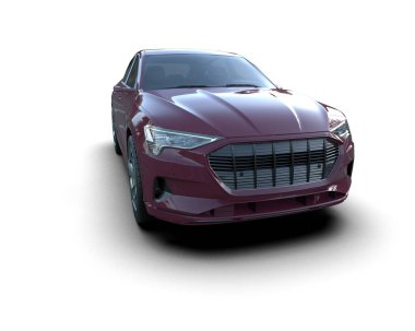 Beyaz arka planda modern lüks bir araba. Uzun gölgeli 3 boyutlu illüstrasyon